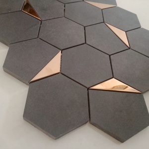 Azulejos decorativos de mosaico de cerámica mate PVD oro rosa hexagonal de 73mm para paredes y suelos de baño de 260X300MM áreas de recepción - Product Image 3
