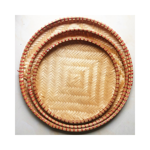 Pelle à poussière tressée en bambou paniers de vannage 100% naturel tissé à la main panier de fruits plat peu profond légumes panier de service - Product Image 2
