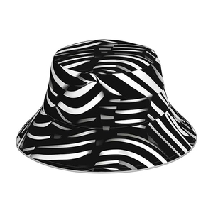 Sombrero de cubo reflectante de doble cara con líneas en blanco y negro para hombres y mujeres, sombrero para el sol Uv, sombrero para el sol de ala ancha para exteriores, OEM personalizado - Product Image 1