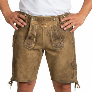 Shorts en cuir bavarois pour hommes, daim de chèvre, respirant, motif à carreaux, fermeture à boutons, toutes tailles pour l'Oktoberfest - Product Image 5