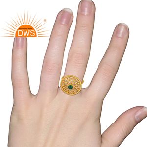 Anillo apilable de piedras preciosas de ónix verde Natural chapado en oro de 18 quilates de plata de ley de Venta caliente, joyería para mujer, regalo para ella - Product Image 2
