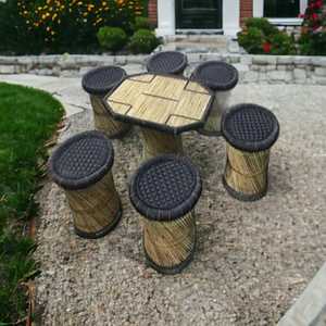 คุณภาพสูงเป็นมิตรกับสิ่งแวดล้อมไม้ไผ่ออตโตมันชุดตารางสําหรับในร่มกลางแจ้งระเบียงสวนคาเฟ่หรือสนามหญ้า - Product Image 3