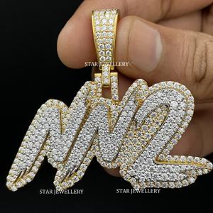 Colgante de Letra Personalizado Unisex de Plata de Ley 925 con Moissanita VVS, Estilo Hip Hop, Chapado en Rodio - Product Image 2