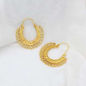 Chunky Hammered Creole Hoops 18K Gold Plated Big <b>Thick</b> Brass Earrings Tribal Geometric Fashion Bohemian Ear Jewelry for Women - Product Image 4