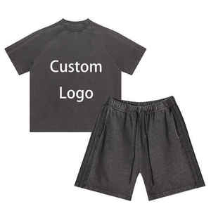 Conjunto de camiseta y pantalones cortos de verano con logotipo personalizado de alta calidad para hombre, ropa de calle informal, lavado con ácido al por mayor - Product Image 6
