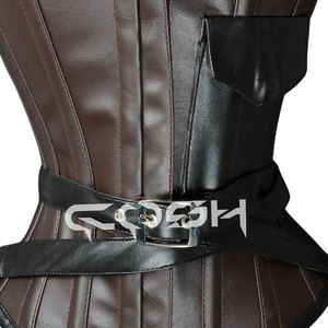 Corset sous-poitrine marron style steampunk vintage avec bretelles réglables et poche latérale - Product Image 3