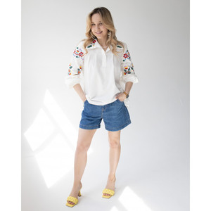 Women's Embroidered Islamic Blouse Long Sleeves Adjustable <b>Elastic</b> Viscose V-Neck <b>Lace</b> Casual Daily Mini Summer Office Wear - Product Image 3