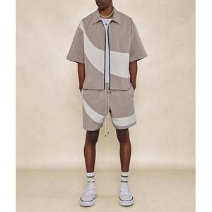 High Quality Boxy Fit Zip up Colour Blocked <b>Nylon</b> Polyester Shirt Short 2 Piece Set Man Tracksuit custom windbreaker Shorts Set - Product Image 2