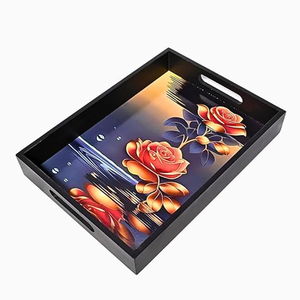 Bandeja DE SERVICIO DE MADERA rectangular moderna hecha a mano bandeja de comida recubierta de esmalte decorativo para el hogar - Product Image 1