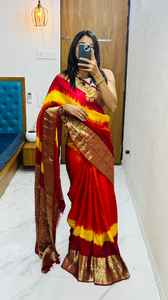 Nueva seda de algodón Awesome Heavy Saree With Hand Daing tela de la mejor calidad - Product Image 4