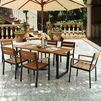 Ensemble de table et de chaises de salle à manger d'extérieur pour toutes les saisons, ensemble de meubles, cadre en acier robuste avec plateau en bois