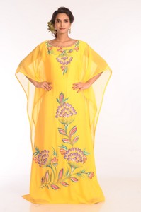 Yellow Embroidered Georgette Islamic <b>Kaftans</b> With Zari Work - Product Image 4