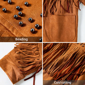 Wholesale New Women's Fringe Genuine Suede Leather Jackets Fashion Tassel Motorcycle Cropped Women Coat Cropped Women Coat - Product Image 4