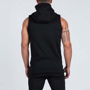 Sudadera con capucha sin mangas con bolsillos para hombre de algodón lavado a la piedra y invierno con logotipo bordado personalizado al por mayor - Product Image 2