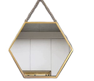 Miroir mural suspendu en métal doré fait à la main pour bureau, maison, chambre à coucher, salon, porte d'entrée, décoration murale - Product Image 1