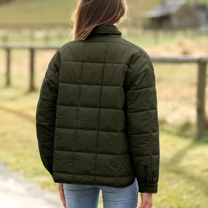 Chaqueta Acolchada para Mujer, Cuello Alto, Abrigo de Invierno Cálido, Prenda Exterior Acolchada y Elegante, Chaqueta Verde Oliva con Puños con Botones - Product Image 6