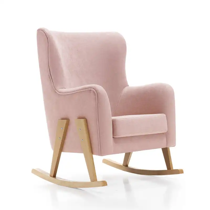 High Quality Camelia Fabric Upholstered Nursing Chair With Solid Wood Natural Legs