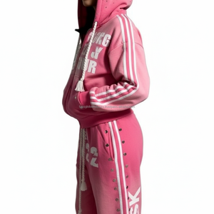 Conjuntos de Sudadera con Capucha y Pantalones de Chándal de Invierno de Corte Holgado Personalizados, Estampado Tecnológico Y2K, Forro Polar, Cordón Ajustable, Lavado Ácido, Bordado, Ecológico - Product Image 4