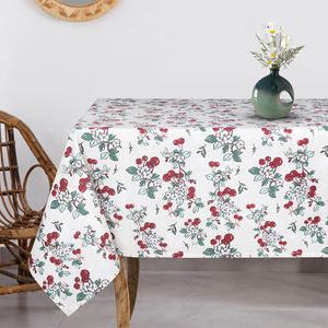 Hermoso diseño simple de mantel blanco con diseños florales Estampado multicolor 150X220 cm 210 Gsm100 % algodón Hecho EN LA India - Product Image 1