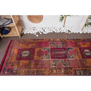 Vintage Turkish Rug, 2.8x11.1 ft <b>Runner</b> Rug, <b>Red</b> Herki Moroccan Rug - Product Image 5