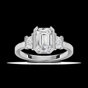 แหวนหมั้นเพชรทรงเหลี่ยมมรกต 3.00 กะรัต ผลิตในห้องปฏิบัติการ ประดับเพชรสามเม็ด ได้รับการรับรองจาก IGI ทองคำแท้ 14K - Product Image 1