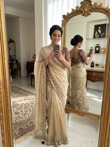 Designer Embroidery Sequence Work And Thread Zari Work Space Silk <b>Saree</b> With Embroidery Zari Sequence Work Fully Stitched Blouse - Product Image 3