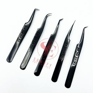 แหนบต่อขนตาไมโครปลายสแตนเลสแบบมืออาชีพเคลือบพลาสม่าสีดำจับกระชับโลโก้ได้ตามต้องการ - Product Image 2