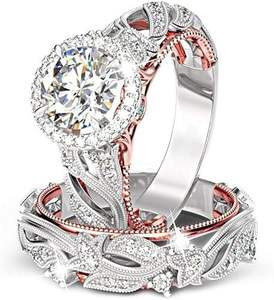 Anillo Clásico de Plata de Ley 925 con Diseño Calado, Corte Halo en Oro Rosa de 4 Quilates, Anillo de Compromiso, Boda, Fiesta, Topacio, Anillos Finos para Mujer - Product Image 1