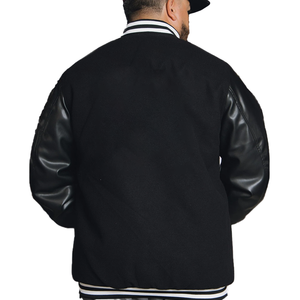 Veste universitaire pour homme de haute qualité en gros, col montant, broderie en chenille, manches en cuir, design personnalisé de baseball, lettreman - Product Image 2