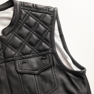 Black Genuine for Leather Jacket Vest Autumn Breathable Vintage Style Double Diamond Stitching - Product Image 5