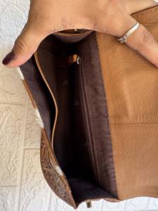 Western Stylish Cowhide Fur Leather Handbag Hand Tooled Carving Leather <b>Small</b> Size Sling Bag Gypsy Boho Handmade Multi Uses Bags - Product Image 6