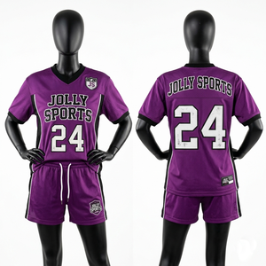 Ensemble short et maillot de football pour femmes, 180 GSM, polyester mesh, violet, impression par sublimation, logo par transfert thermique, ensembles pour femmes - Product Image 6