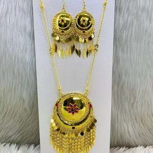 Conjunto de joyería de Latón chapado en oro de diseño árabe clásico para mujer Pendientes de cadena de eslabones de moda y collares de moda ¡Tienda en línea! - Product Image 1