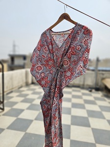 Block Print 100% Cotton Eco-Friendly Natural Waist Women's Boho <b>Kaftan</b> Dress Summer <b>Beach</b> Wear Nightwear - Product Image 4