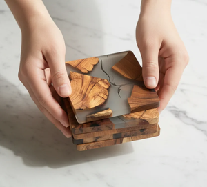 Ensemble de sous-verres décoratifs en bois et résine de style classique, découpés, résistants à la chaleur, en époxy, pour bureau, bar, restaurant, promotionnels - Product Image 6