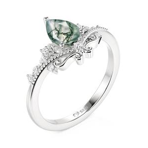 Jeulia Elegant Vintage Vine Pear Shaped Moss Agate Engagement <b>Ring</b> - Product Image 3