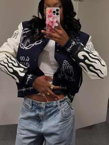 <b>Top</b> Trending Women Crop Varsity Baseball <b>Coats</b> Streetwear 2026 Winter Fall Clothes Letter Print Cropped Patchwork Jackets <b>Coats</b> - Product Image 6