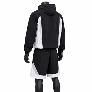 Men's <b>Black</b> White Color Block Hooded Tracksuit Lightweight Breathable Sporty Full Sleeve Zipper Jogging Suit Shorts Set - Product Image 5