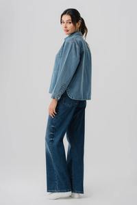 Custom Quick Dry Denim <b>Jeans</b> Mid Waist Casual Winter Streetwear Pants with <b>Button</b> Design Wholesale <b>Women's</b> Pants - Product Image 5
