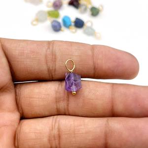 Natural Amethyst Raw February Birthstone Minimalist Fashion Pendants and Charms with Gold Plated <b>Wire</b> Loop For Necklaces - Product Image 6