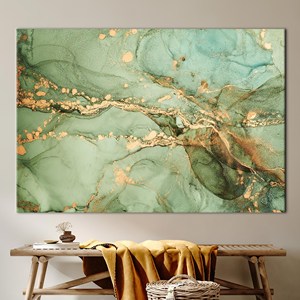 Tableau imprimé sur toile : Décoration moderne de luxe en marbre vert et or, 1P : Prêt à accrocher - Product Image 1