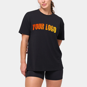 เสื้อยืดคอกลมผ้าคอตตอน100% ทรงหลวมสีดำล้วนของผู้หญิงมาใหม่2025 - Product Image 1