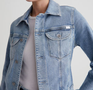 Chaqueta vaquera de estilo Vintage de Color azul claro de alta calidad para mujer, chaqueta vaquera con cuello levantado de tela transpirable con logotipo personalizado para mujer - Product Image 6