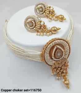 <b>INDIAN</b> TRADITIONAL and FASHIONABLE COPPER JEWELLERY BRIDAL WEDDING JEWELLERY <b>SET</b> for WOMEN EARRINGS and NECKLACE <b>SET</b> - Product Image 2