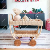 Chariot à thé en rotin fabriqué à la main écologique robuste et merveilleux jouets pour enfants semblant jouer chariot à thé en osier poussettes pour bébés landaus