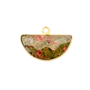 Unakite Gemstone 15x7mm Half <b>Moon</b> Shape Pendant Sterling Silver Gold Vermeil Bezel Set with Gold Plating Wholesale <b>Charm</b> Jewelry - Product Image 1
