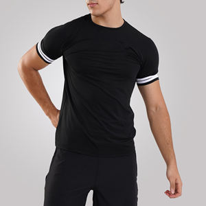 เสื้อออกกำลังกายแขนสั้นสำหรับผู้ชายเสื้อยืดฟิตเนสแบบเรียบเข้ารูป - Product Image 1