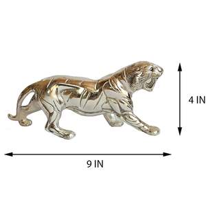 Sculpture de tigre minimaliste nickelé poli à la main tigre coulé décoratif moderne décor d'intérieur de maison pièce maîtresse de tigre en argent - Product Image 2