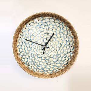 Decorative Custom Pattern <b>Wall</b> <b>Clock</b> Hanging Natural Rattan <b>Clocks</b> for Living Room <b>Bedroom</b> Decoration - Product Image 1