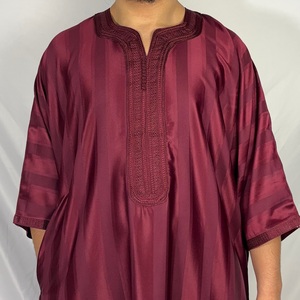 Caftan marocain brodé artisanal Thobe pour hommes tenue traditionnelle arabe islamique accessoire de vêtements musulmans - Product Image 2